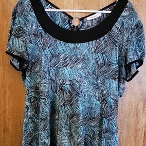 Dressbarn Black and Blue Abstract Blouse
